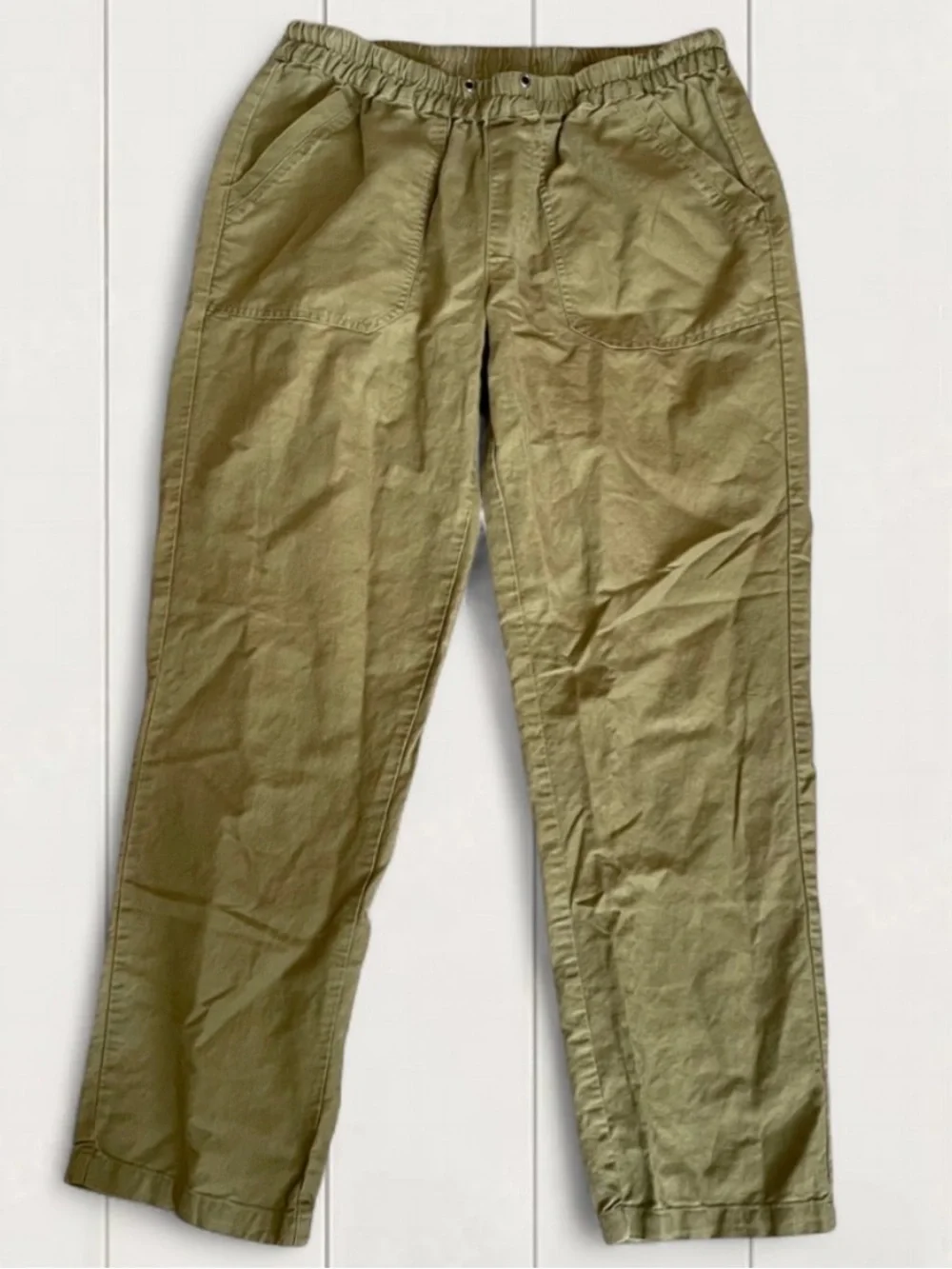 Quince Organic Cotton Linen Twill Straight Leg Pant Army Green Crop Medium